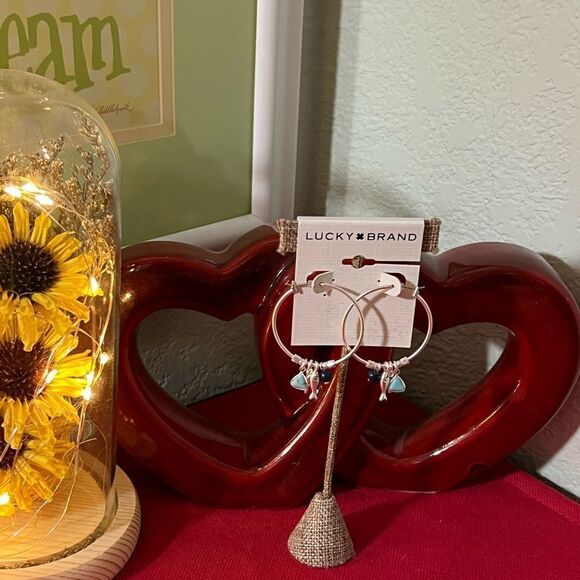 NWT Lucky Brand Silver Hoop Earrings with Charms #LKER2 - Picture 6 of 6